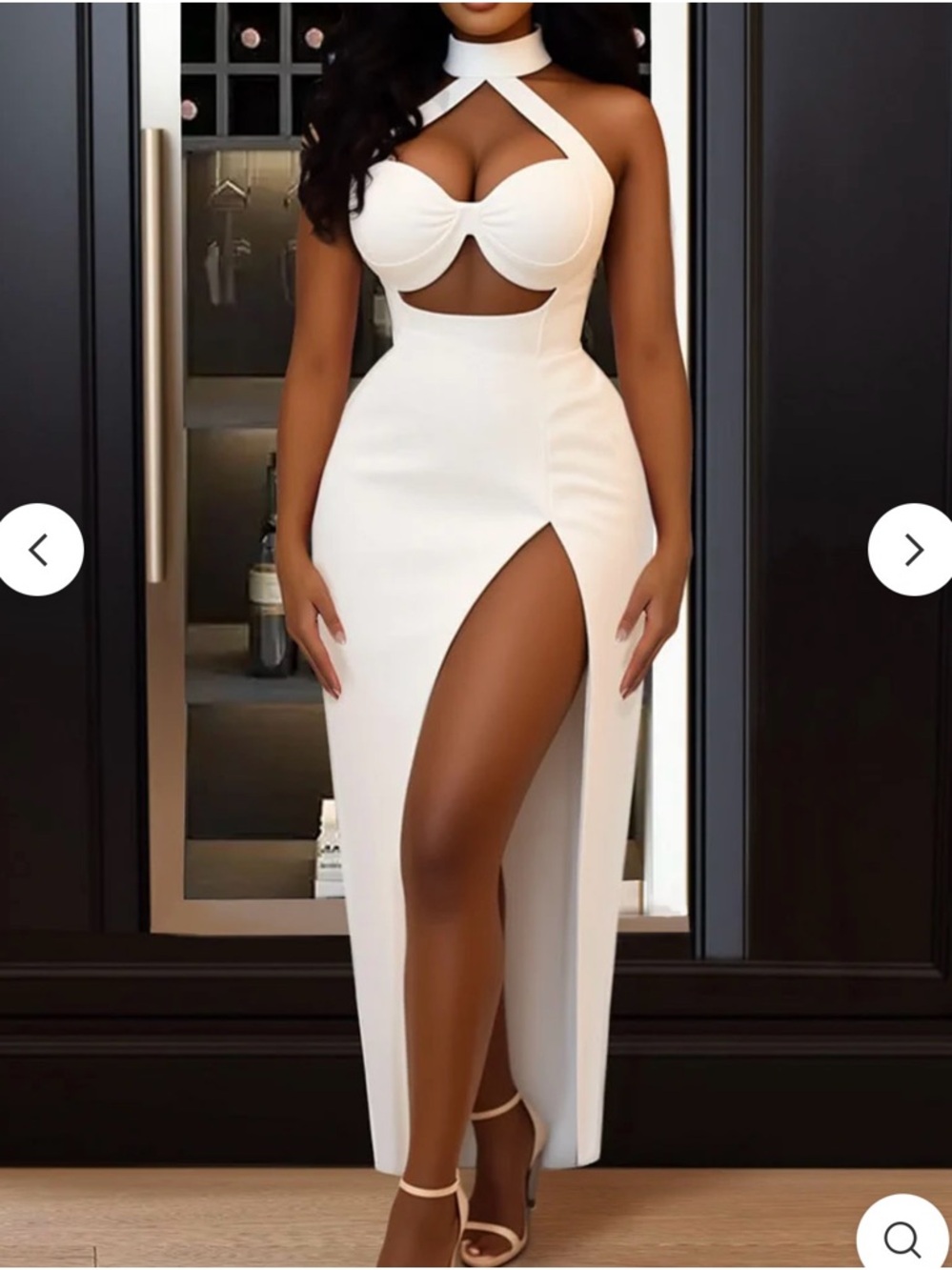Chic White Halter Maxi Dress with Cutout Bodice and High Thigh Slit